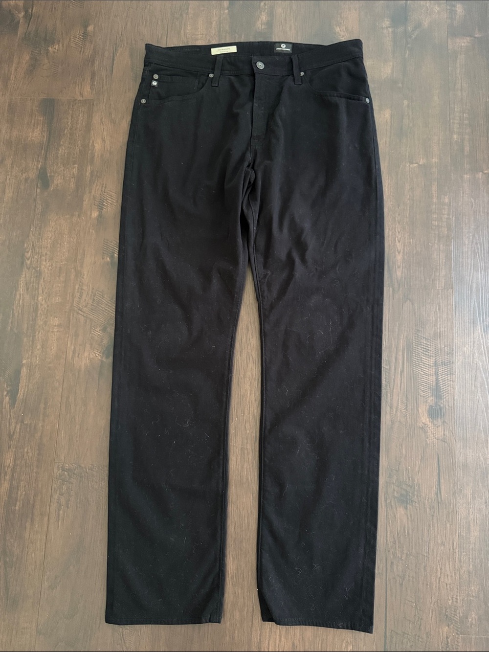 AG Black Jeans The Graduate Tailored Leg Black Brush Cotton Stretch Denim 34x32